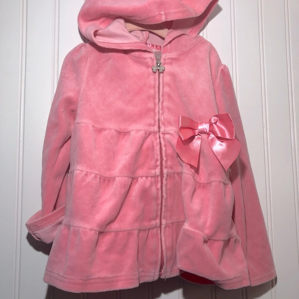 Koala Kids Zip Up Pink Velour Jacket Dress Ribbon Bow Appliqué Girl’s 3T